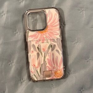 Walli iPhone 16 Pro Pink and Gray Floral Phone Case with Card Slot